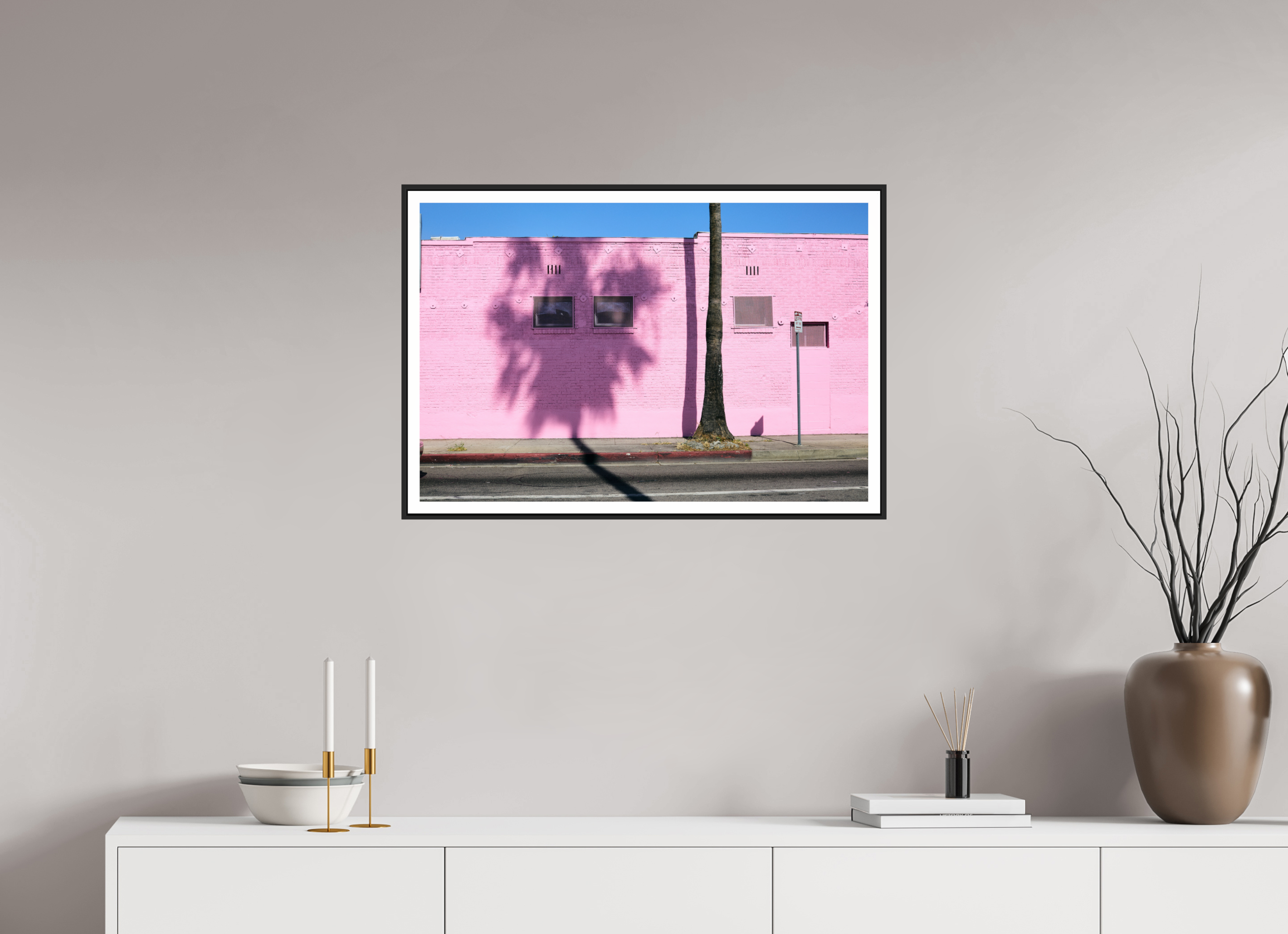 30 x 20″, Black Frame Pink wall