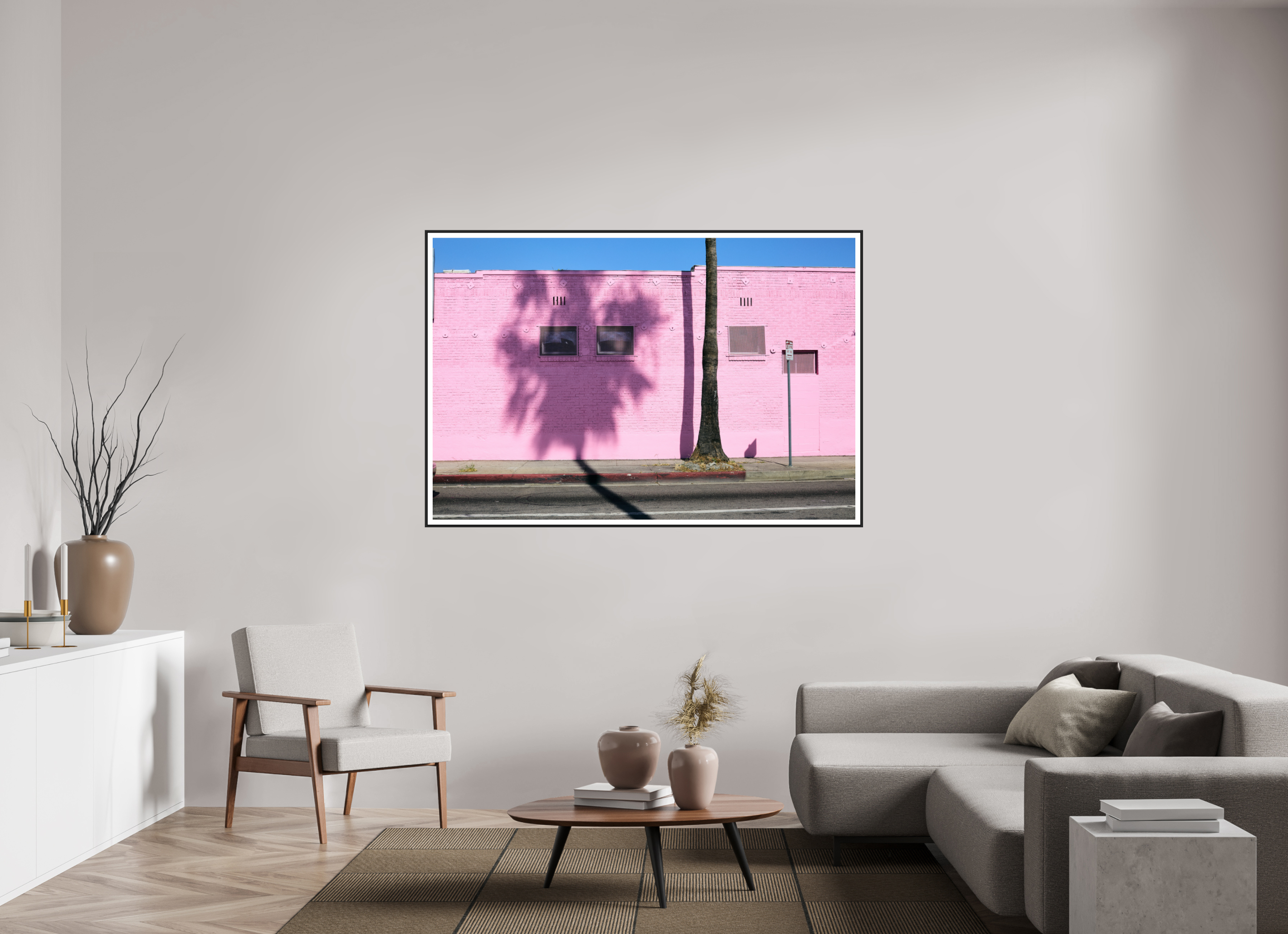 66 x 44″, Black Frame Pink wall